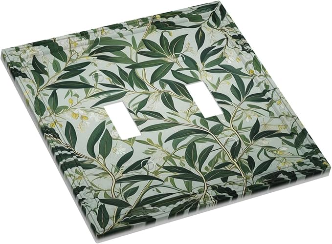 Sage Eucalyptus Leaves Foliage Light Switch Covers Double Toggle 2 Gang Wall Plate Dual Decorative Switchplate Electrical Faceplate for Farmhouse Decor