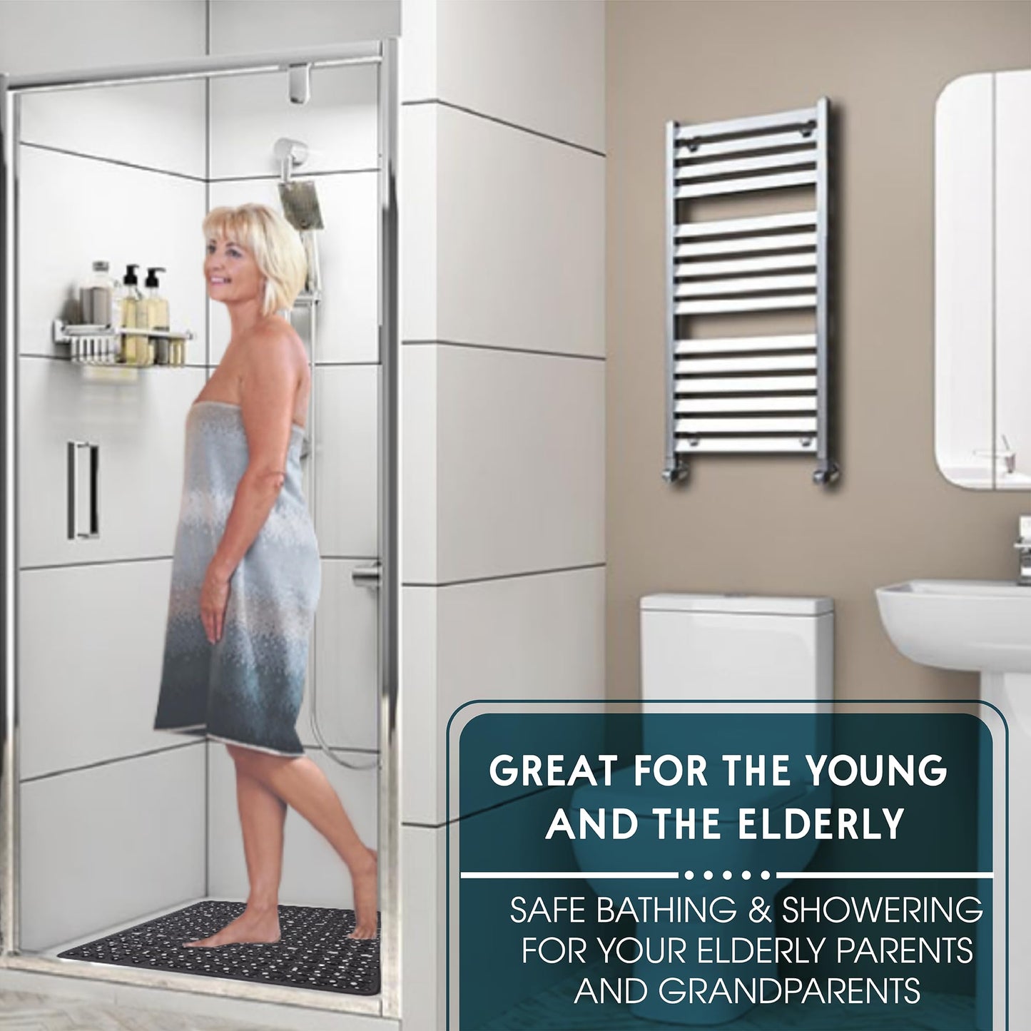 ENKOSI Square Anti Slip Shower Mat - 21x21 Clear Purple, Ideal for Elderly - No Slip, Nonslip