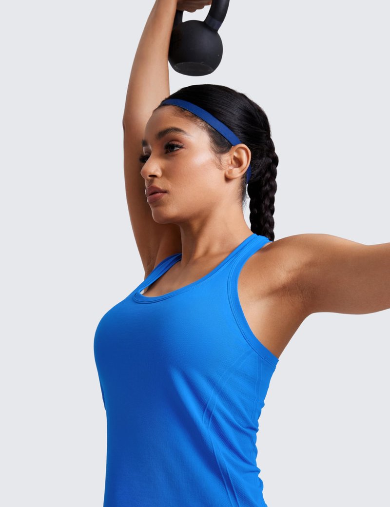 CRZ YOGA Seamless Racerback Tank Tops for Women - Gym Workout Athletic Running Sleeveless Shirts Breathable Scoop Neck Sparkle Blue Small