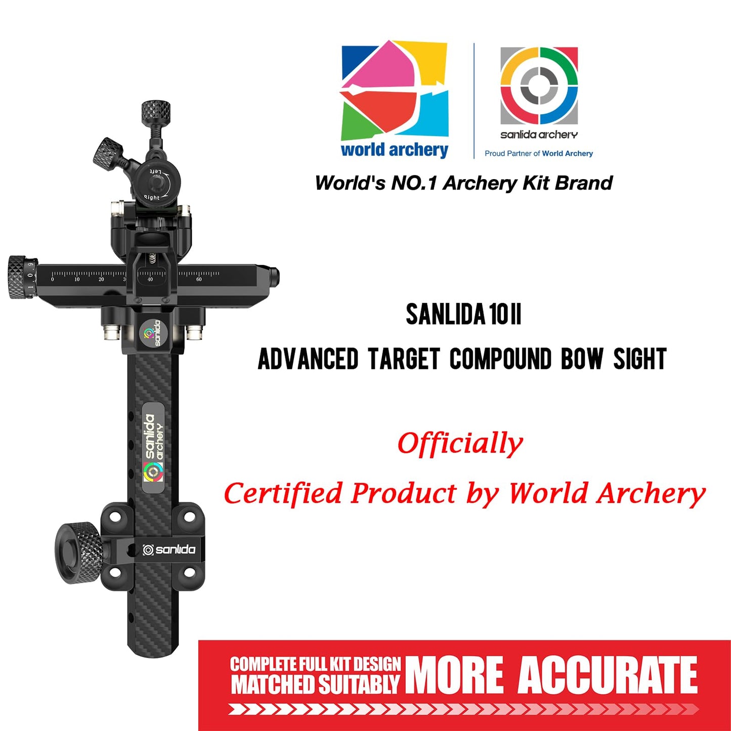 Sanlida Archery Hero10 II Advanced Target Compound Sight Without Scope, 9" Carbon Bar Crafted from Precision CNC-machined 6061 Aluminum for Target Archery