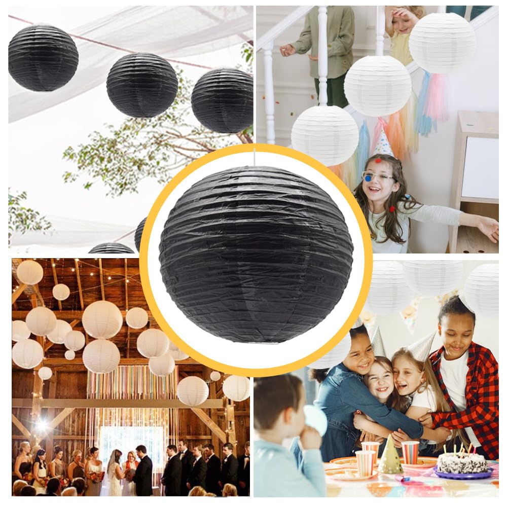 Ruidee 6Pcs Paper Lanterns Decorative Round Hanging Paper Lanterns for Birthday, Wedding, Christmas Xmas, Bridal, Home Decor, Party Decoration（12in/Black）