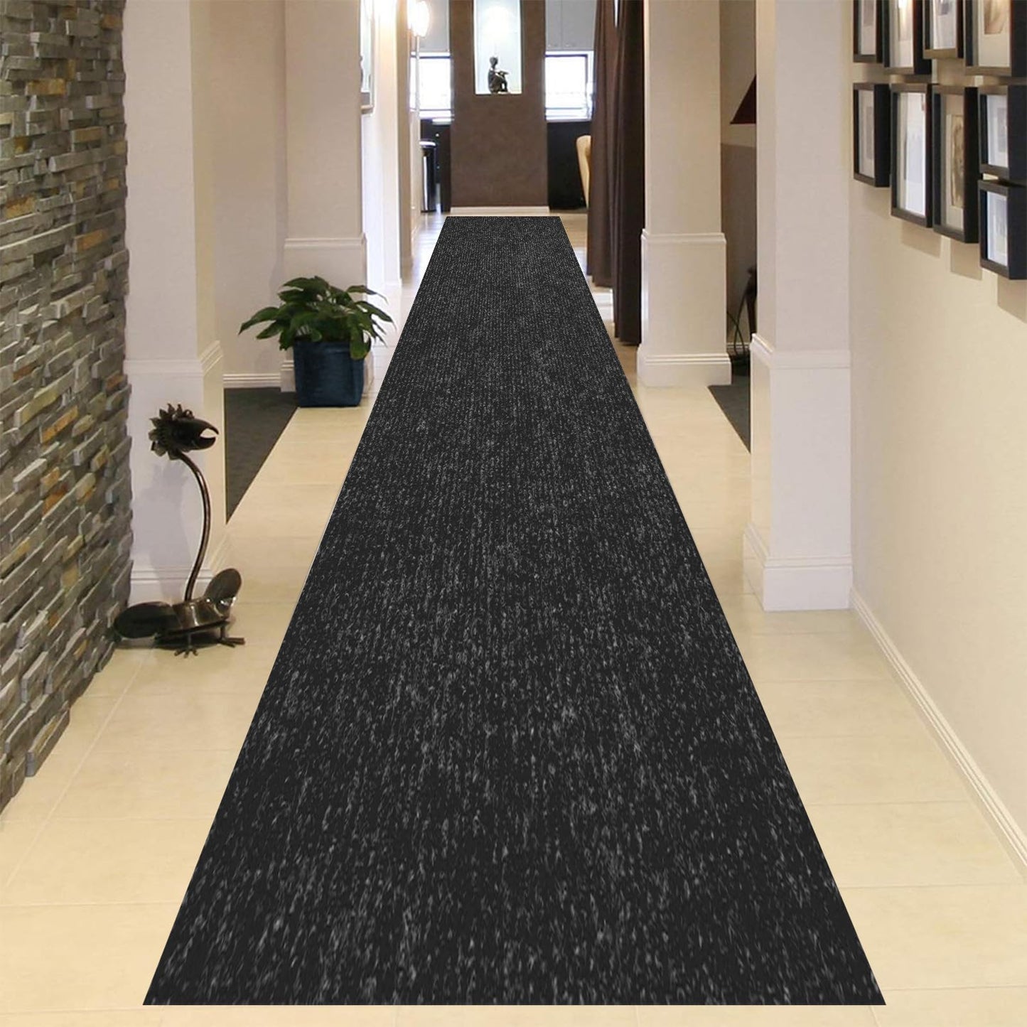Extra Long 3x10 ft Runner Rug for Hallway, Non-Slip Indoor Outdoor Carpet with TPR Backing, Durable Waterproof Mat for Kitchen, Patio, Balcony, Garage, Deck, Entryway, Stair, Black Fine Stripes