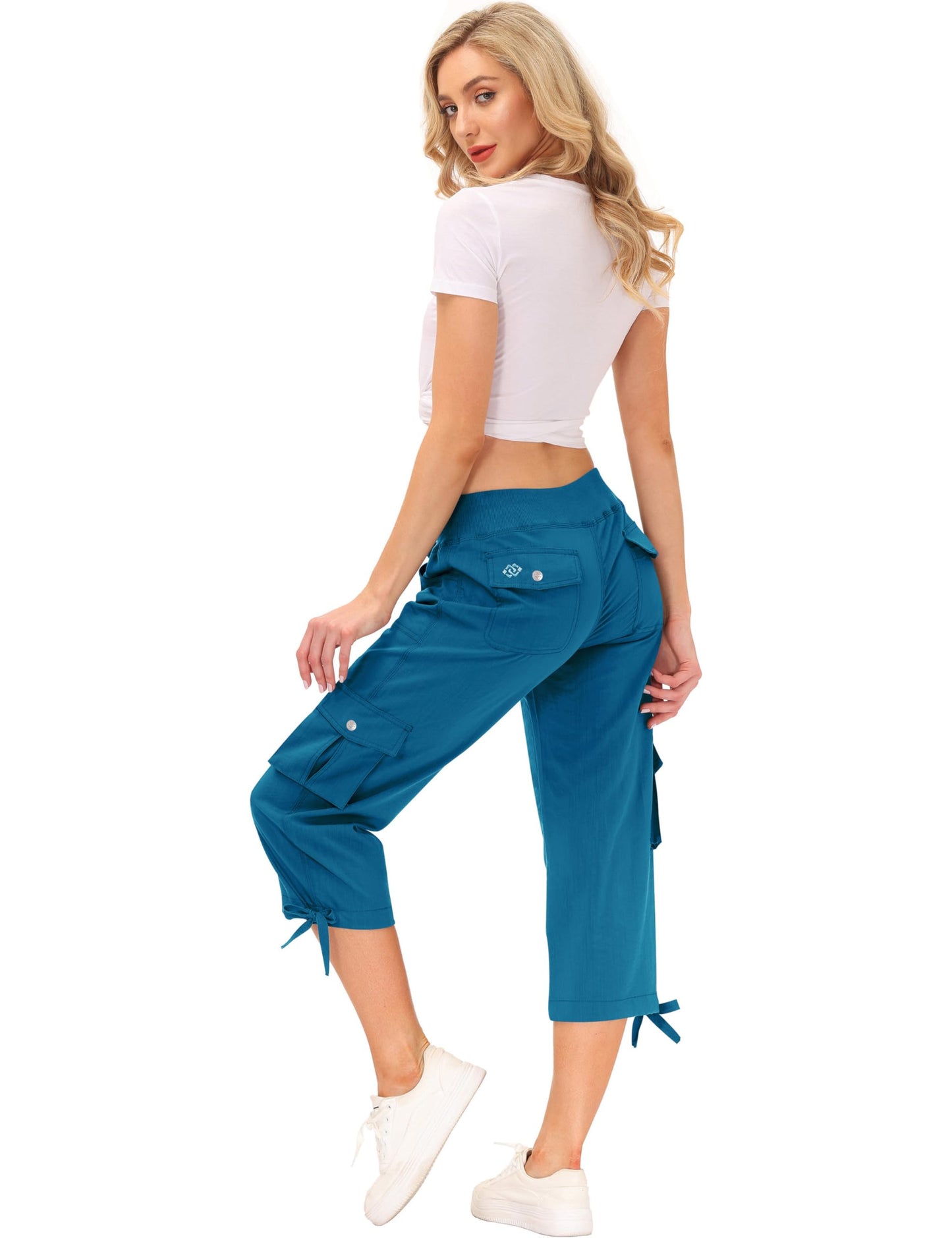 MoFiz Womens Capris Summer Cargo Shorts Lightweight Quick Dry Athletic Casual Travel Loose Ladies Outdoor Hiking Pants Pockets Sapphire Blue 2XL