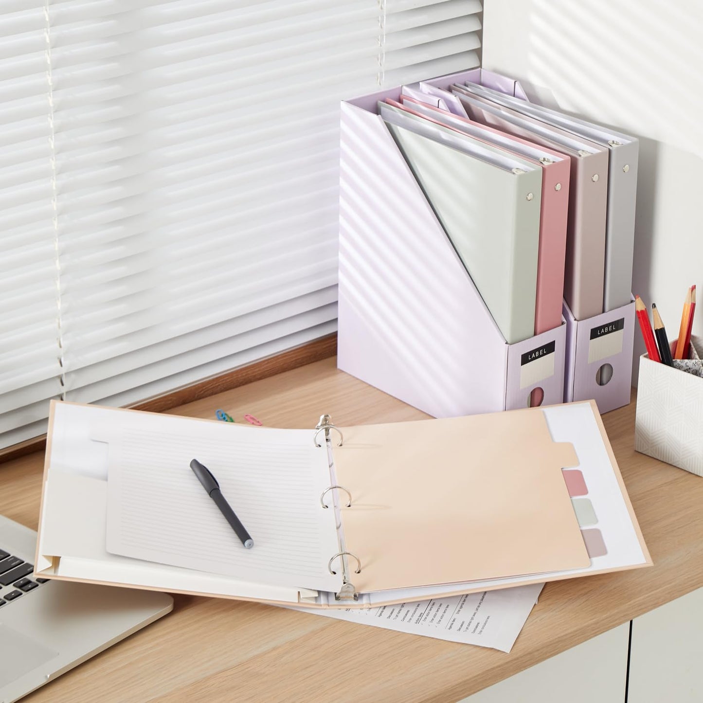 Y YOMA 1 Inch 3 Ring Binders with Dividers & Inside Pocket, Letter Size Cardboard Pastel Binders Organizer, Holds 225 Sheets Durable Aesthetic Design for School Office Home, Morandi Purple
