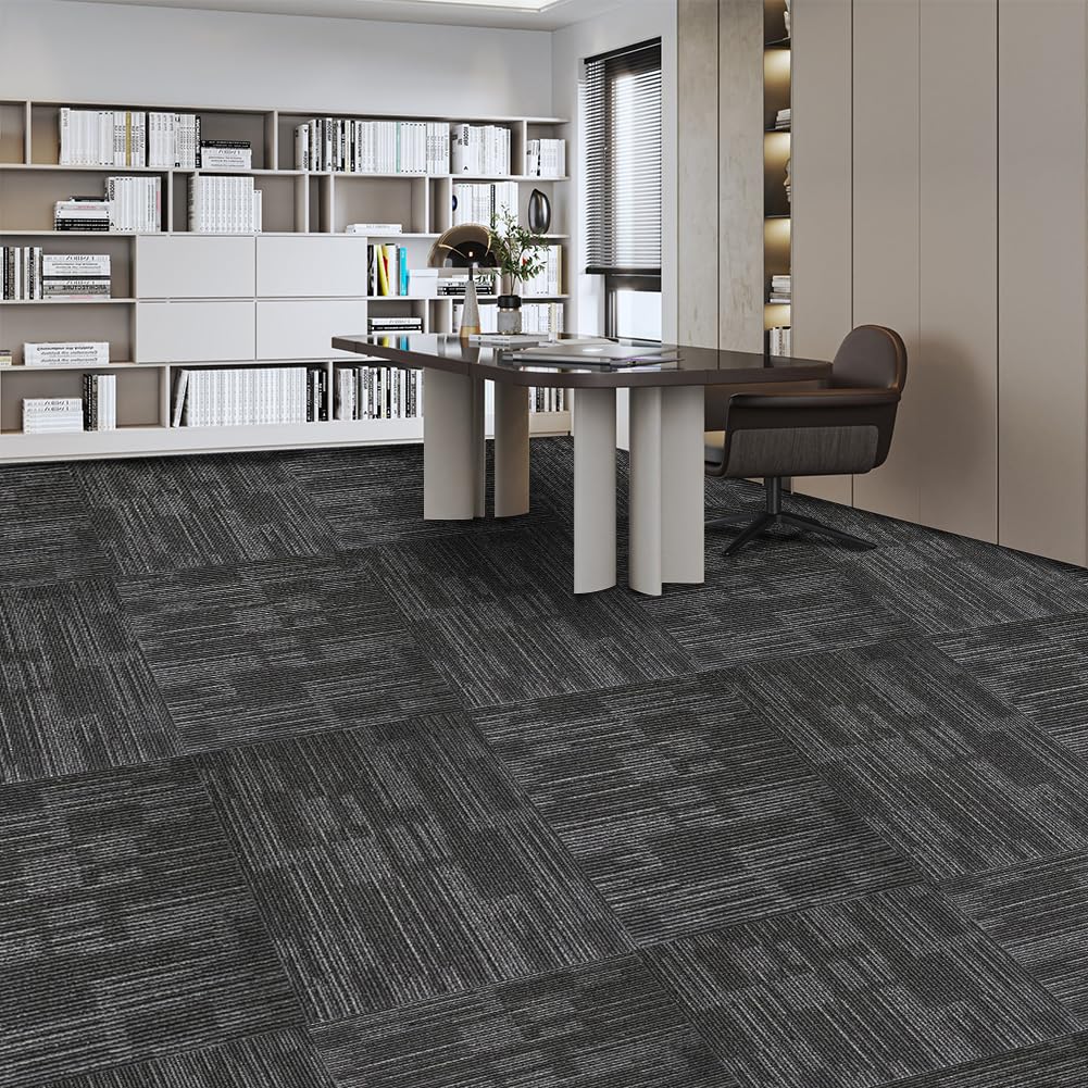 Petgrow Commercial Carpet Tiles, 24" x 24" Squares, 18 Tiles, 72 sq ft, Non-Slip Soft Floor Carpet for Office, Bedroom, Living Room,Easy DIY Installation with Flexlok Tabs (1 Box Sample,Gray)