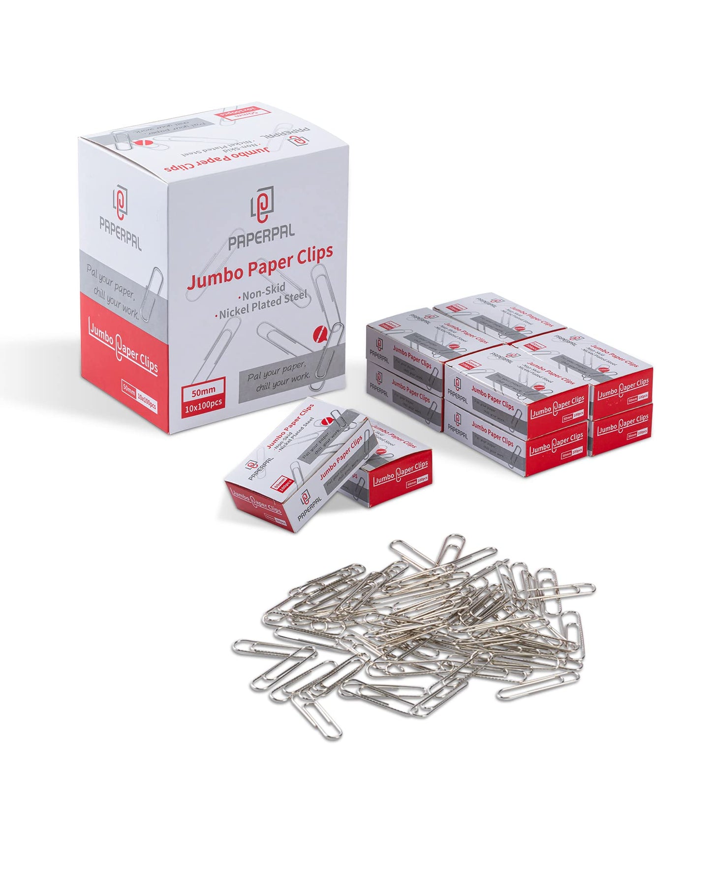 PAPERPAL Paperclips for Office School & Personal Use, Jumbo Nonskid Paper Clip (2"), 1000 Large Paper Clips (10 Boxes of 100 Each), Silver
