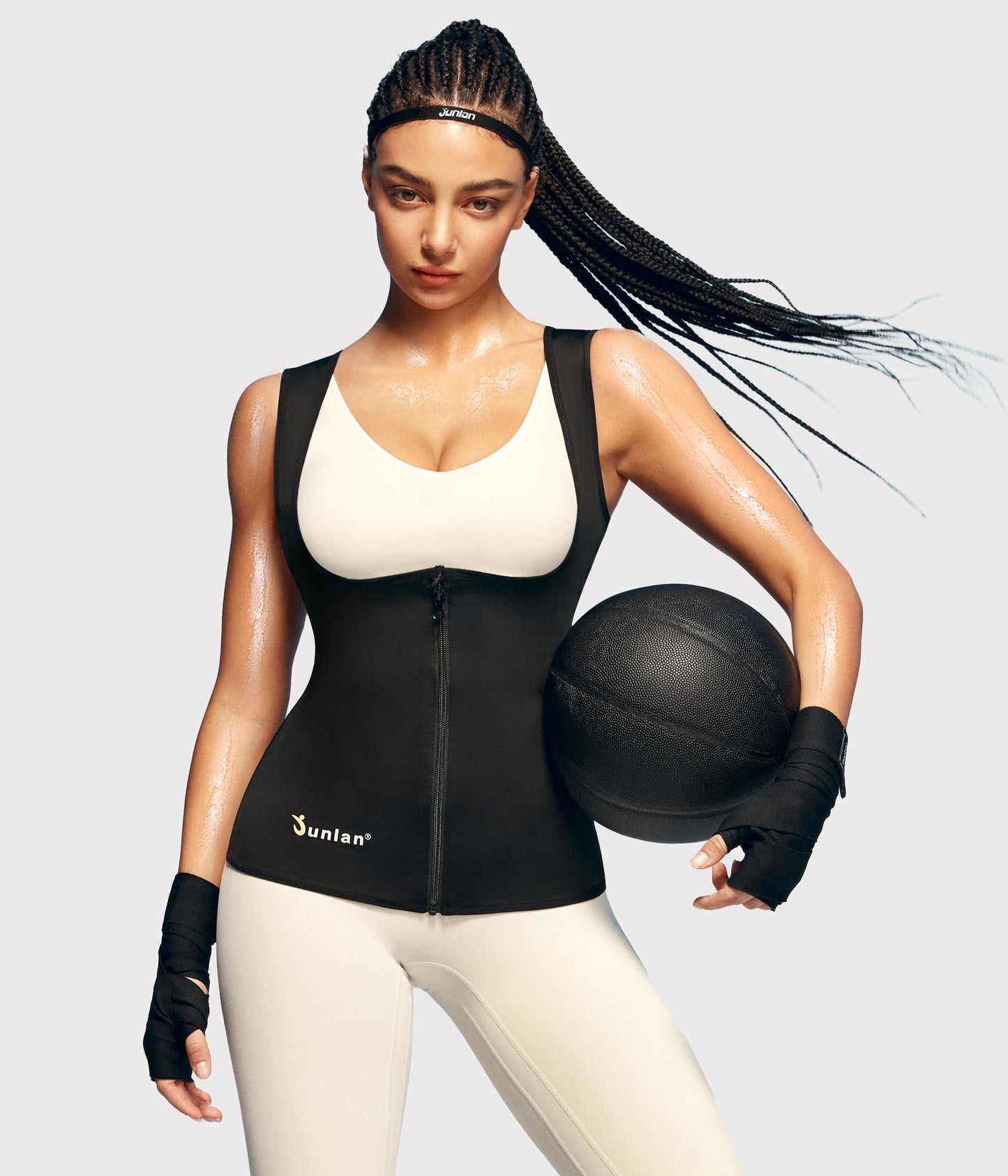 Junlan Sauna Suit Vest Waist Trainer for Women Zipper Sweat Tank Top Shaper