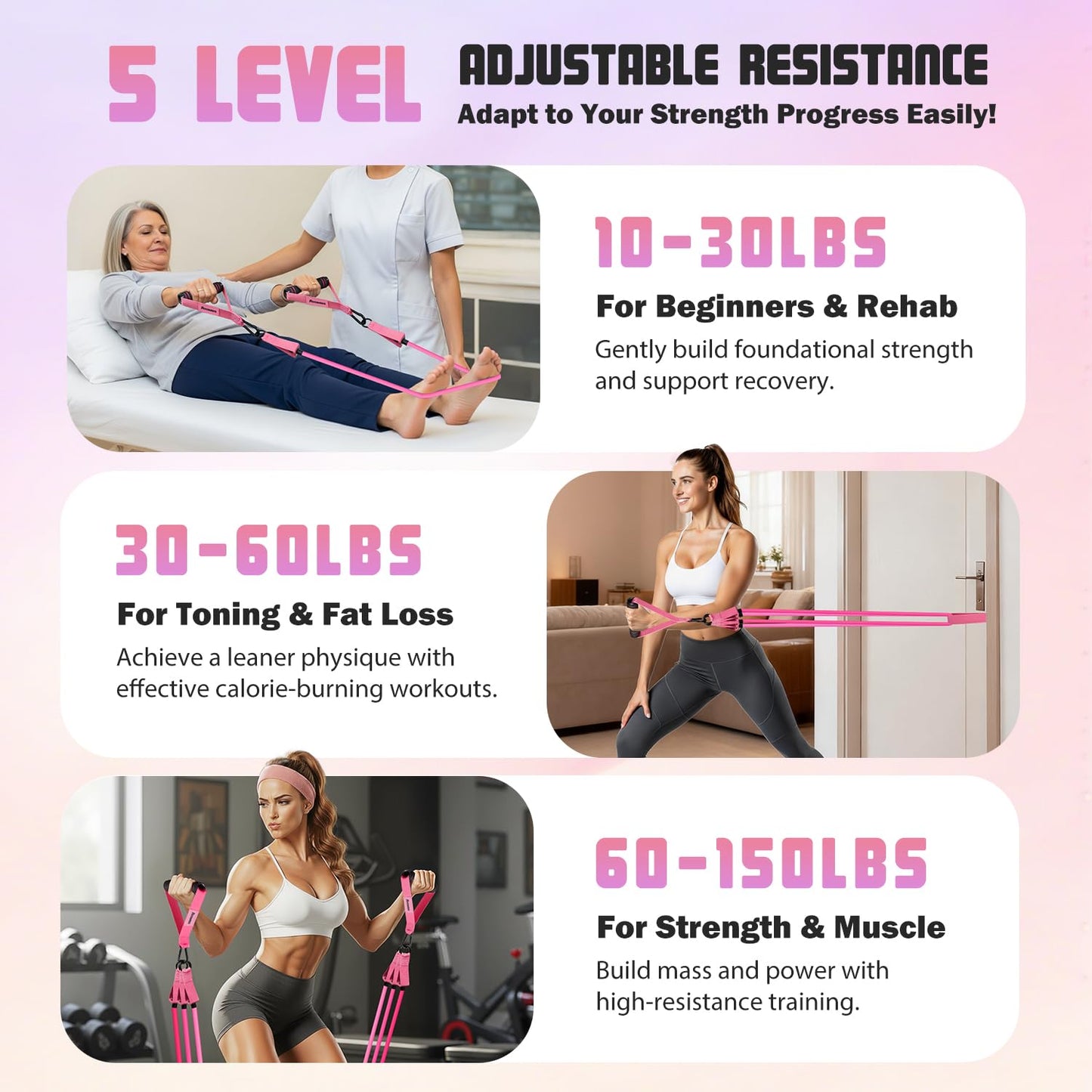Ayombo Resistance Bands, Exercise Bands with Handles for Working Out, Fitness Bands for Women, Workout Equipment Home Gym, Training Bands with Door Anchor, Ankle Straps, Shape Body, Physical Therapy