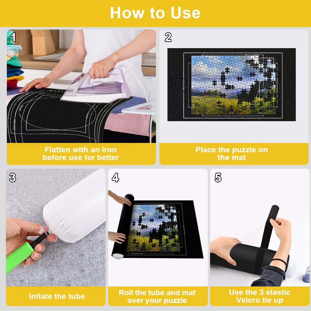 Ainiv Jigsaw Puzzle Mat Roll Up 1500 Pieces, 46" x 26" Portable Felt Puzzles Board with Travel Storage Bag, Jigsaw Saver Pad Keeper for Adults Teens, Black