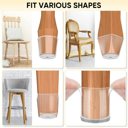 BALEINE Silicone Chair Leg Floor Protectors, Stool Leg Protectors Cap, Chair Leg Caps for Hardwood Floors (Clear-16pcs, Round S)