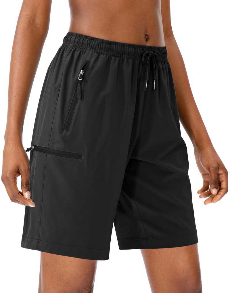 SANTINY Women's 5''/ 7''/9'' Hiking Cargo Shorts Quick Dry Lightweight Summer Shorts for Women Athletic Golf Zipper Pockets(Black_3XL)