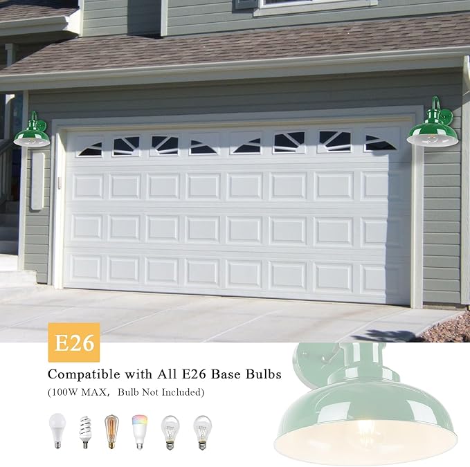 Outdoor Gooseneck Barn Light, Rustic Exterior Wall Mount Light, Farmhouse Vintage Wall Lighting Fixture, Industrial Green Porch Lantern, RZ007 GR+WH