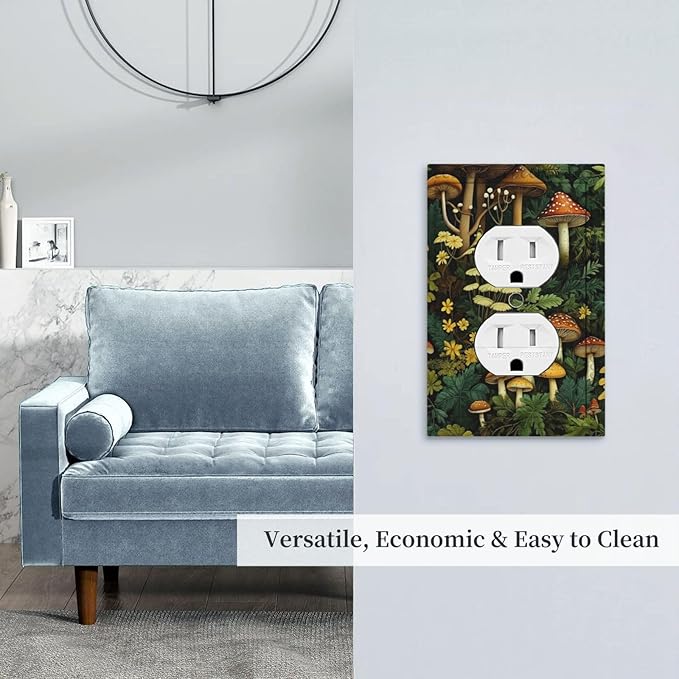 Mushrooms Forest Nature Botanical Art Light Switch Cover 1 Gang Outlet Plate Single Duplex Wall Plate Covers Decorative Switchplate Covers Electrical Faceplate for Farmhouse Living Decor
