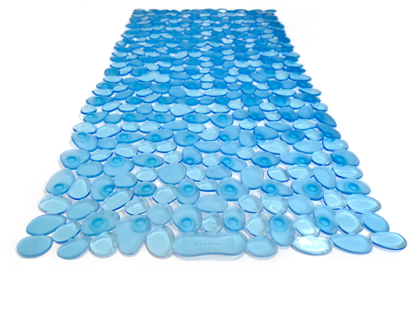 TIKE SMART “Pebbles” Non-Slip Bathtub/Shower Mat 27.5”x14” Rectangular, Non-Toxic, Safe, Clean, Machine-Washable, Superior Grip & Drainage, Vinyl, for Smooth Floors ONLY, Transparent Light Blue