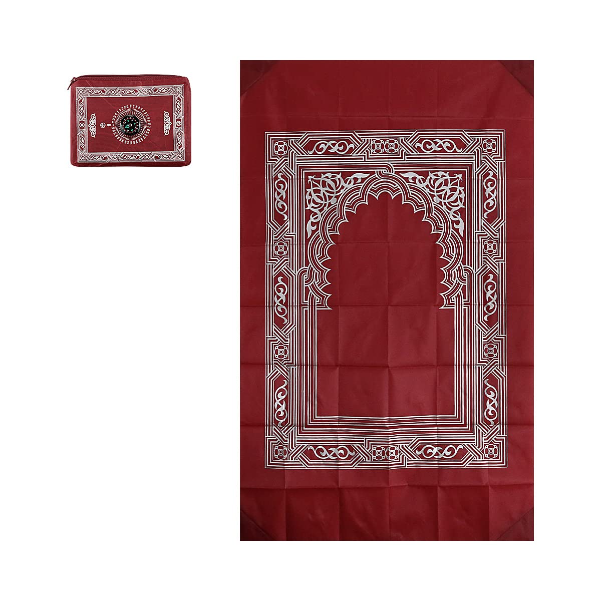 Travel Prayer Mat Rug, GLADPRESIT Portable Pocket Mat with Compass, 60 x 100cm Waterproof Praying Rug (Red)