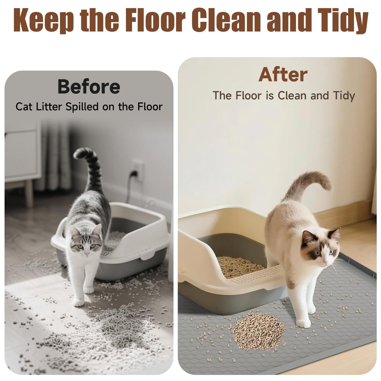 Pawinner Cat Litter Mat, 34" X 22" Large Silicone Mat Kitty Litter Trapping Mat, Waterproof Silicone Pad, Soft on Kitty Paws, Urine-Proof, Easy to Clean, Non-Slip Floor Protector for Floor