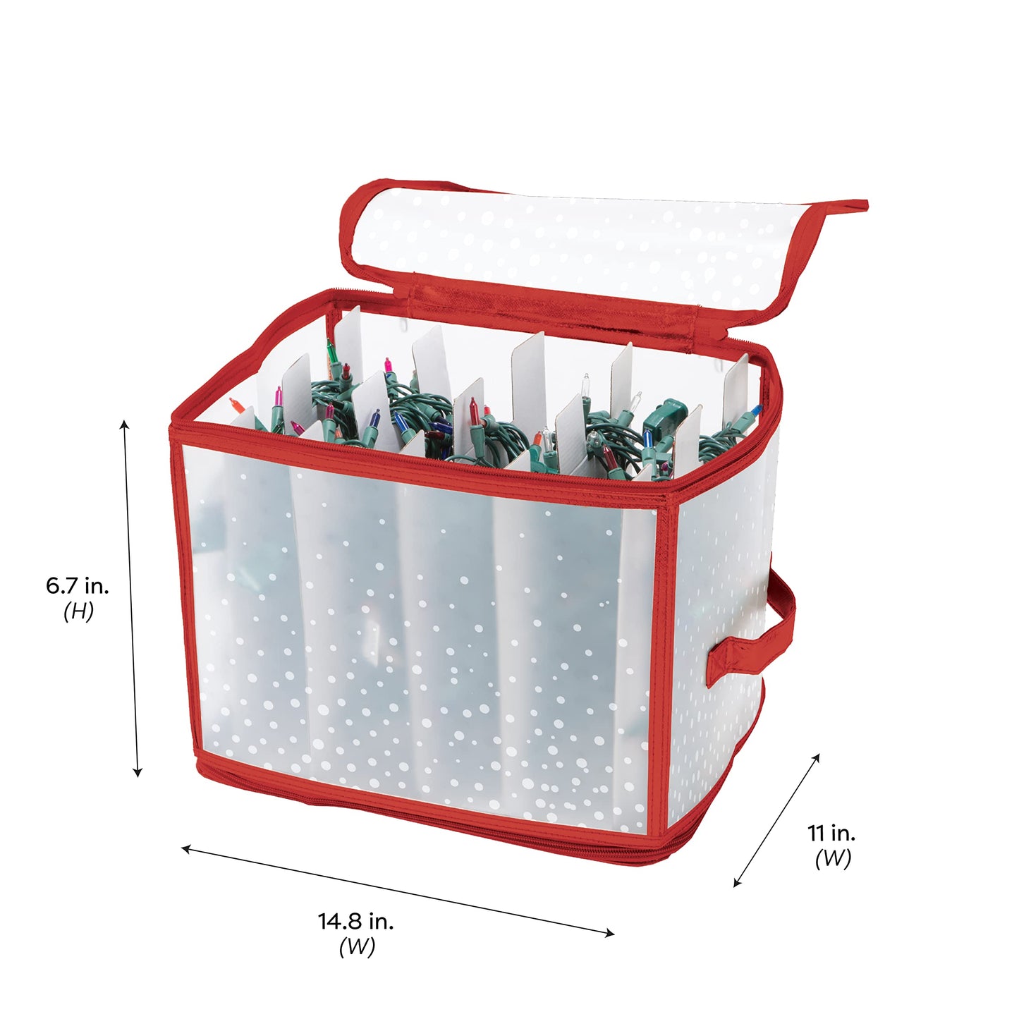 Simplify Holiday Light Organizer Box | Holds 500 Lights | Christmas Storage | Tree String Lights | 5 Divider Reels | Collapsible | Ultra Zip | Red