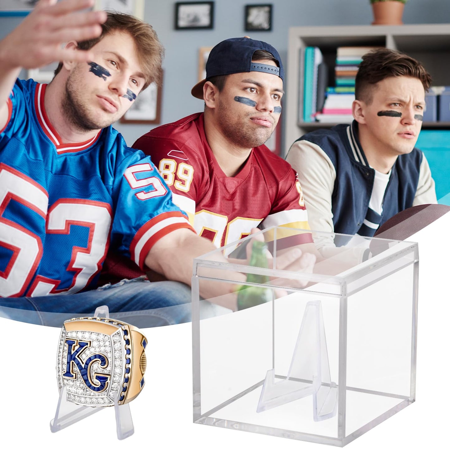 20 Pack Championship Ring Display Case Clear Acrylic Ring Case Display Box for Sports Baseball Softball Football Golf Single Ring Coin Holder Stand, 2.16 Inch