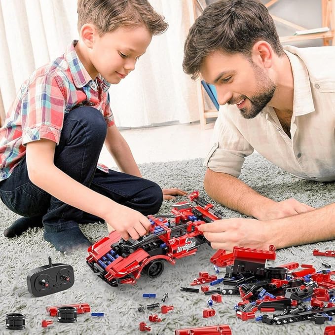 SpringFlower STEM Building Blocks Toys Gifts for Age 6 7 8 9 10 11 12 Boys and Girls DIY Building Bricks STEM Engineering Construction RC ToyRacing Car with Remote Control