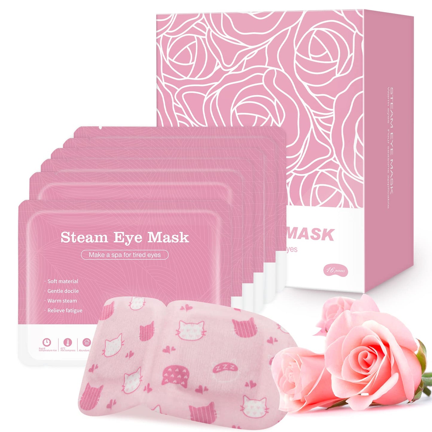 Jekeno Steam Eye Mask, 16 Packs Eye Masks for Dry Eyes, 40-60 Minutes Self Moist Warm Compress Heated Disposable Mask for Sleep, Spa Relaxing Trip Gifts, Travel Essentials for Women Men