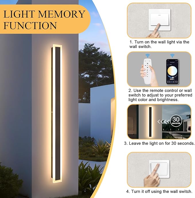 79 Inch Modern Outdoor Wall Light, Long Exterior Wall Lighting IP65 Waterproof 3000K-6000K Dimmable LED Outdoor Wall Sconce, Linear Long Wall Light for House Exterior Patio Garage