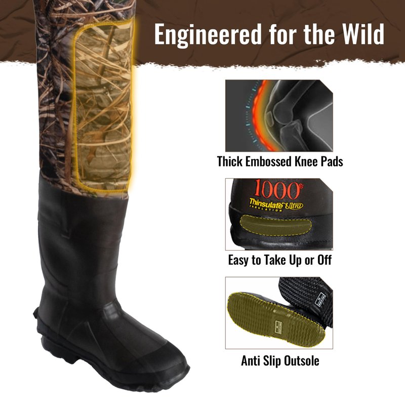 8 Fans Hunting Waders, Neoprene Chest Wader, Waterproof Bootfoot Fishing Waders for Men & Women with 1000G Rubber Boots,No Built-in Light (Next Camo Evo(s), 12)