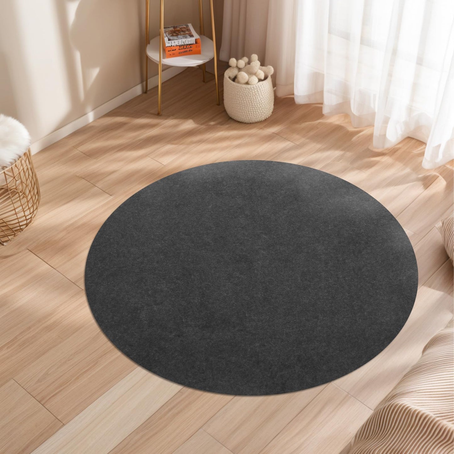 Waterproof Non-Slip Rug Pad, Round 6 Ft Carpet Pads for Large Area Rugs 1/8" Thick Felt Floor Protection Pad for All Floors and Finishes, Keep Rugs in Place and Provide Cushioning (6FT)