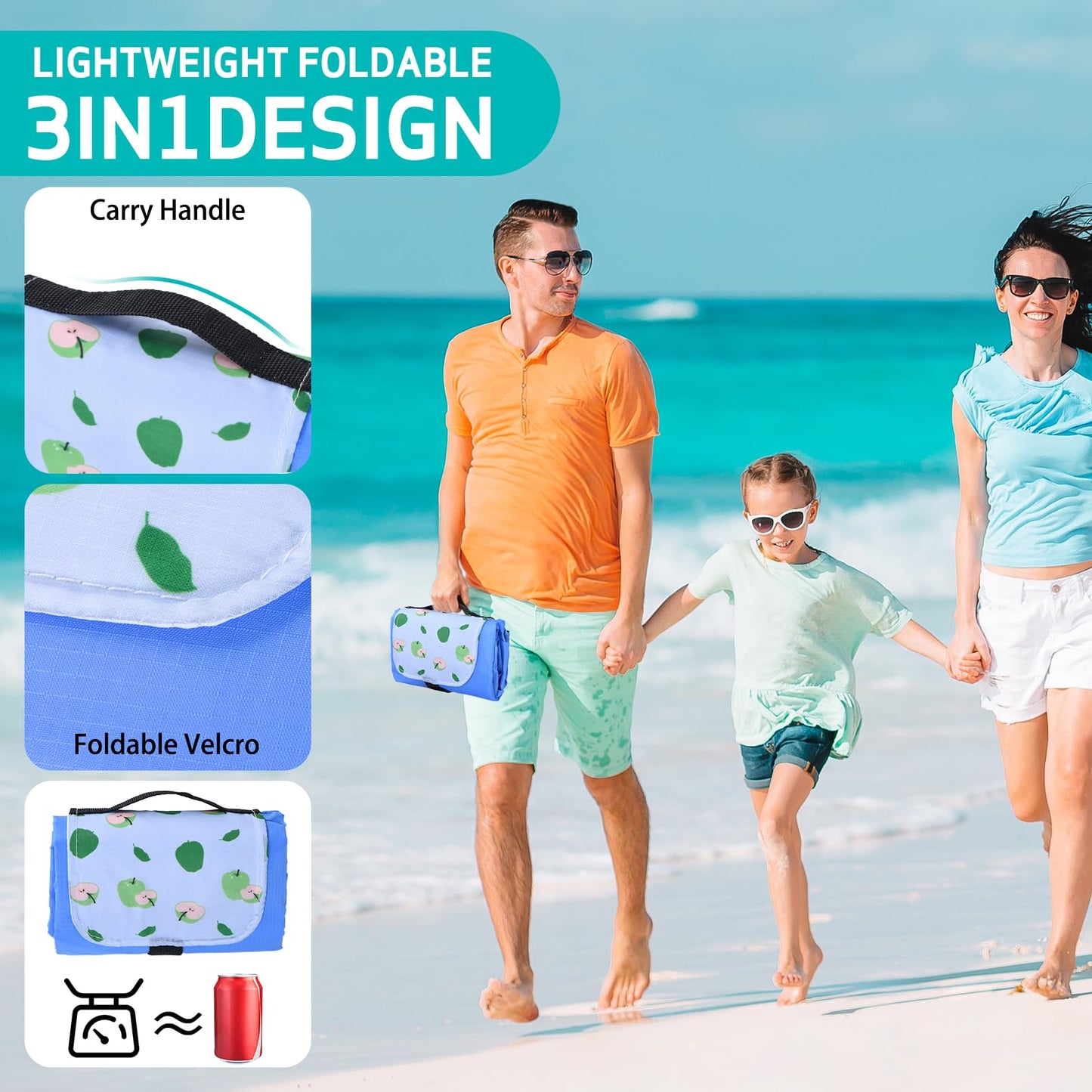 Waterproof Picnic Blanket with Stakes Windproof Outdoor Beach Camping Mat