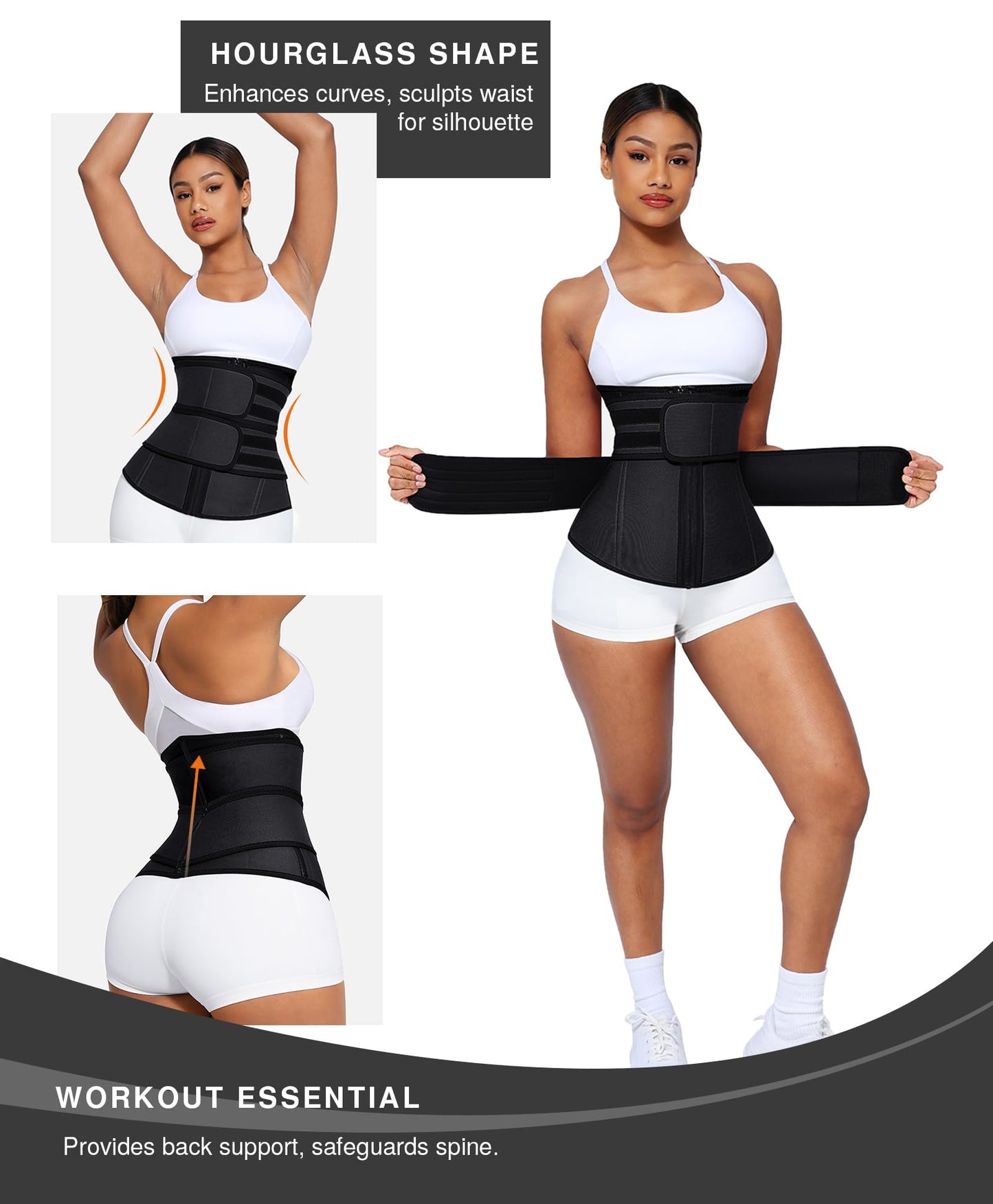Lover-Beauty Waist Trainer for Women Long Torso Sauna Workout Waist Trainer Double Belts Neoprene Corset Waist Cincher Trimmer with Zipper