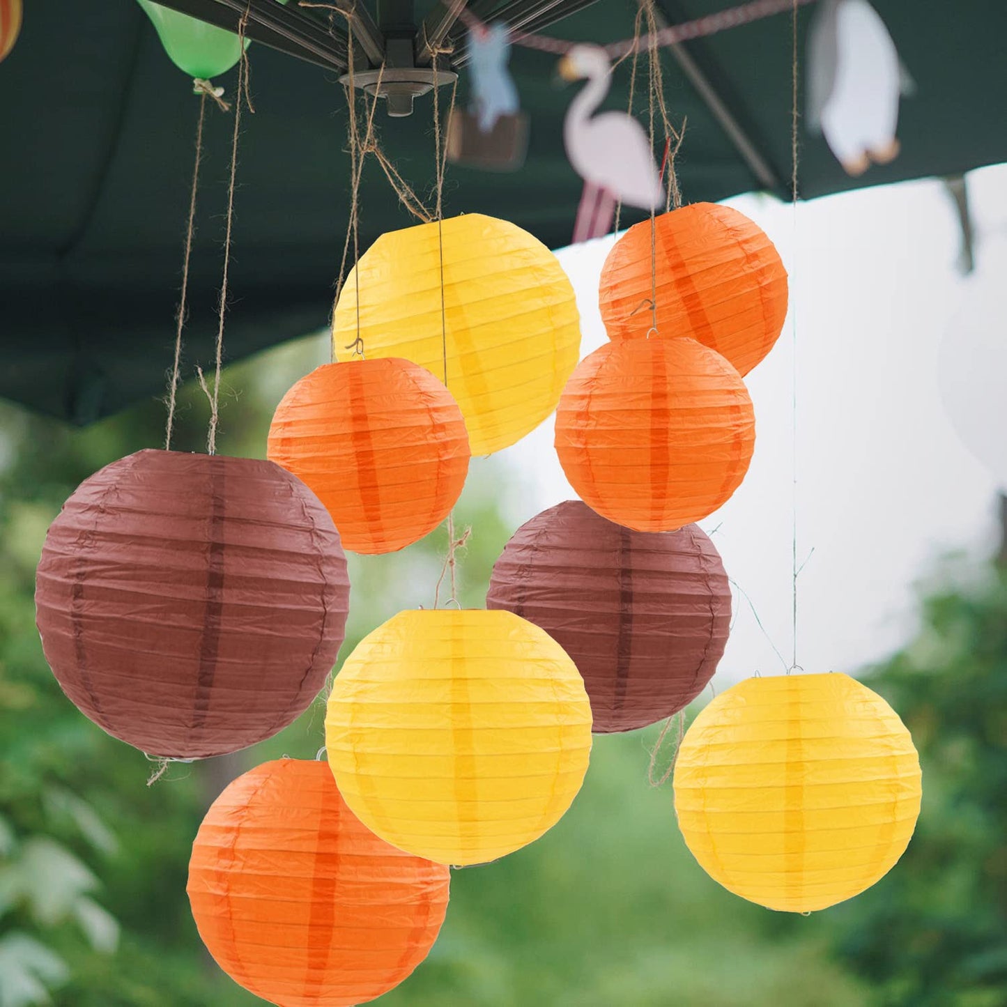 PheiLa 12 Pcs Fall Paper Lanterns Thanksgiving Decorations Yellow Orange and Brown Paper Lanterns Autumn Decorative Round Hanging Party Decorations Harvest Theme Party Supplies