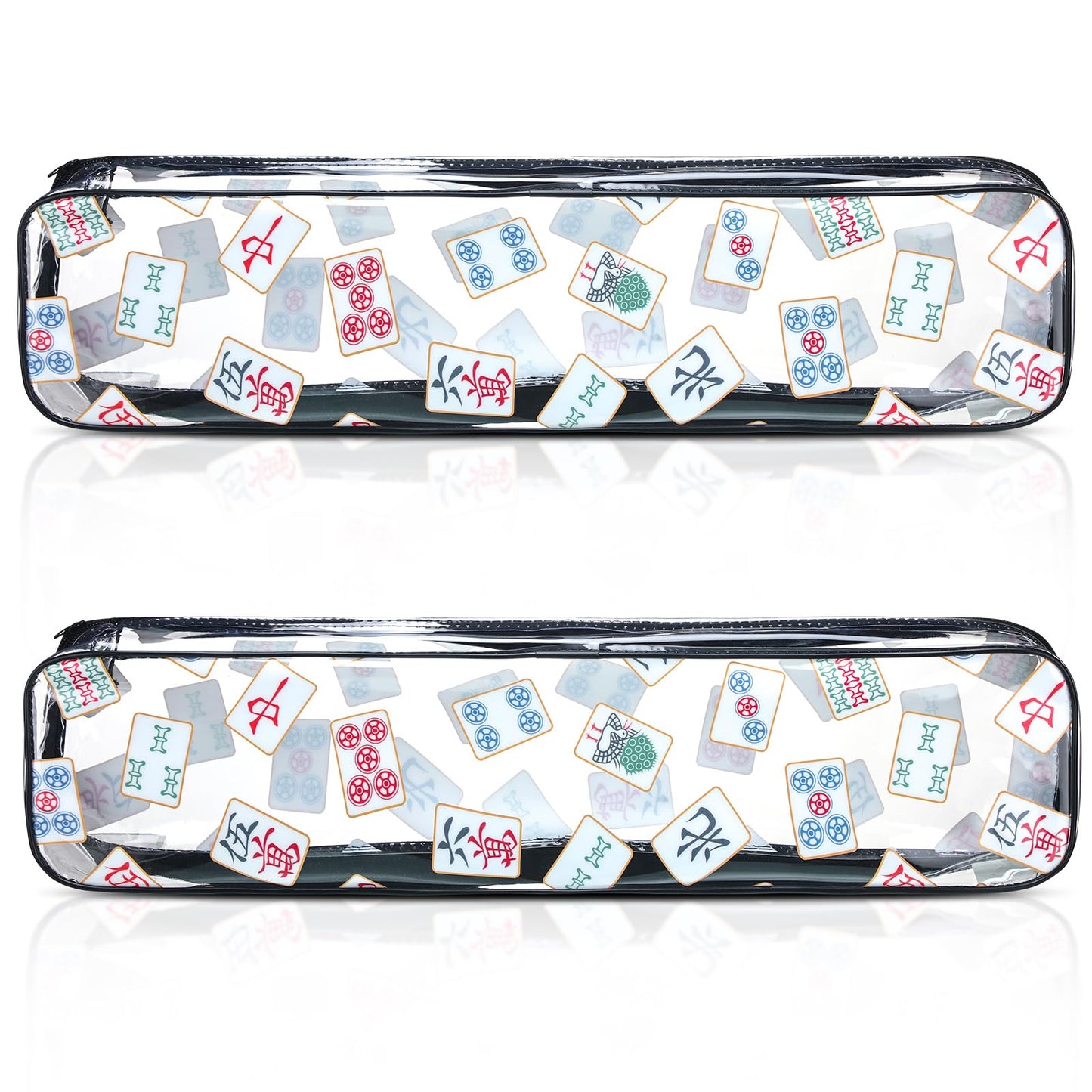 Clysee 2 Pcs Mahjong Tile Bag Mahjong Racks for Tiles and Pushers Waterproof Tile Zippered Case PVC Clear Mah Jong Gifts, Empty Bag Only, 20 x 4.5 x 2.5(Classic Style)