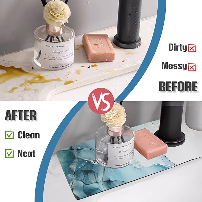 Sink Faucet Absorbing Mat, 2 Pack Drying Mat Around Faucet Sink Splash Guard