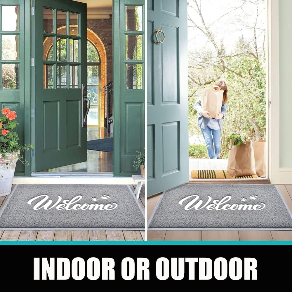 T.HENV Welcome Mat Outdoor, 36x24 All-Season Waterproof Front Door Mat, All-Weather Quick Drying Doormat, Low Profile Indoor, Patio Porch Entryway Floor, Grey-White