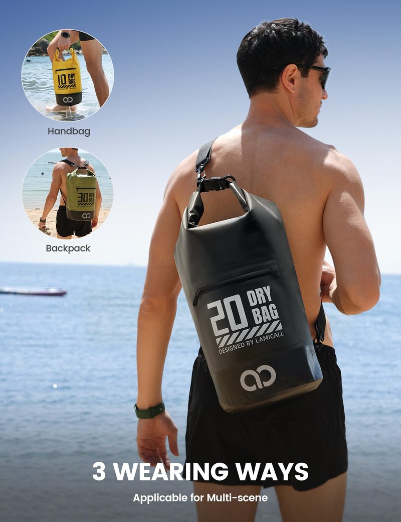 Lamicall Waterproof Dry Bag with Phone Pouch, Floating Roll Top Backpack for Kayaking, Boating, Swimming and Camping