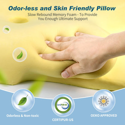 Cervical Neck Pillow for Pain Relief - Cooling Ergonomic Neck Support Pillow for Sleeping, Orthopedic Contour Memory Foam Pillows for Side, Back & Stomach Sleepers with Pillowcase (Grey)