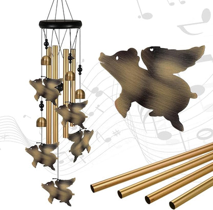 Bronze Flying Pigs Wind Chimes Decor, Portable Mobile Wind Catcher, Sympathy Wind Bells, Memorial Gifts for Mom, Housewarming, Blessing Windchime(Outside/Indoor/Home/Room/Porch/Yard/Garden Decorate)