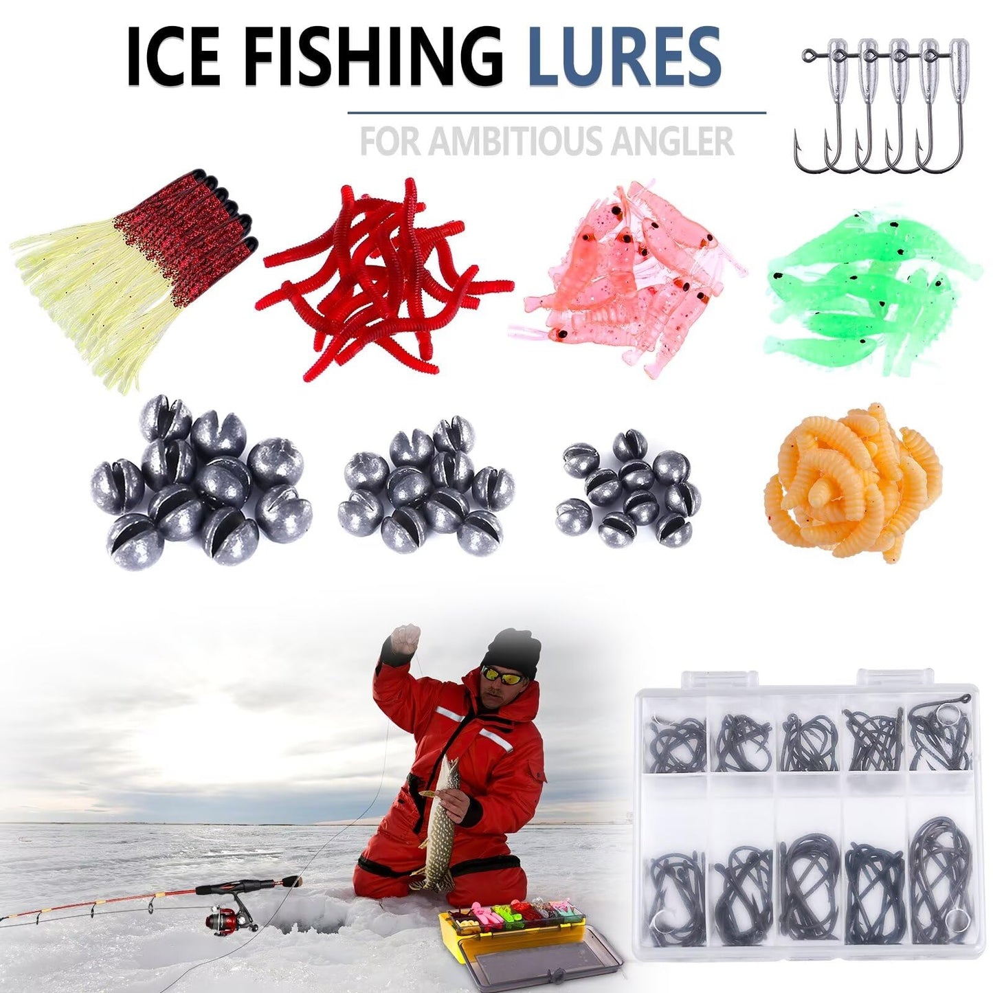PLUSINNO 302Pcs Fishing Lures, Fishing Tackle Box with Tackle Included, Crankbaits, Spinnerbaits, Hooks, Weights & Accessories - Freshwater Bass Fishing Gear Lure Bait Equipment Kit Gift for Men