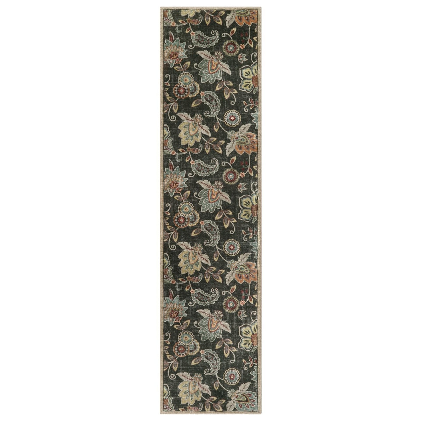 Morebes Floral Washable Hallway Rug 2x8, Brown Rugs for Entryway Non Slip,Long Bath Mat Distressed Paisley Kitchen Runner Rug Indoor Floor Carpet for Entry Laundry Foyer Nursery Rv