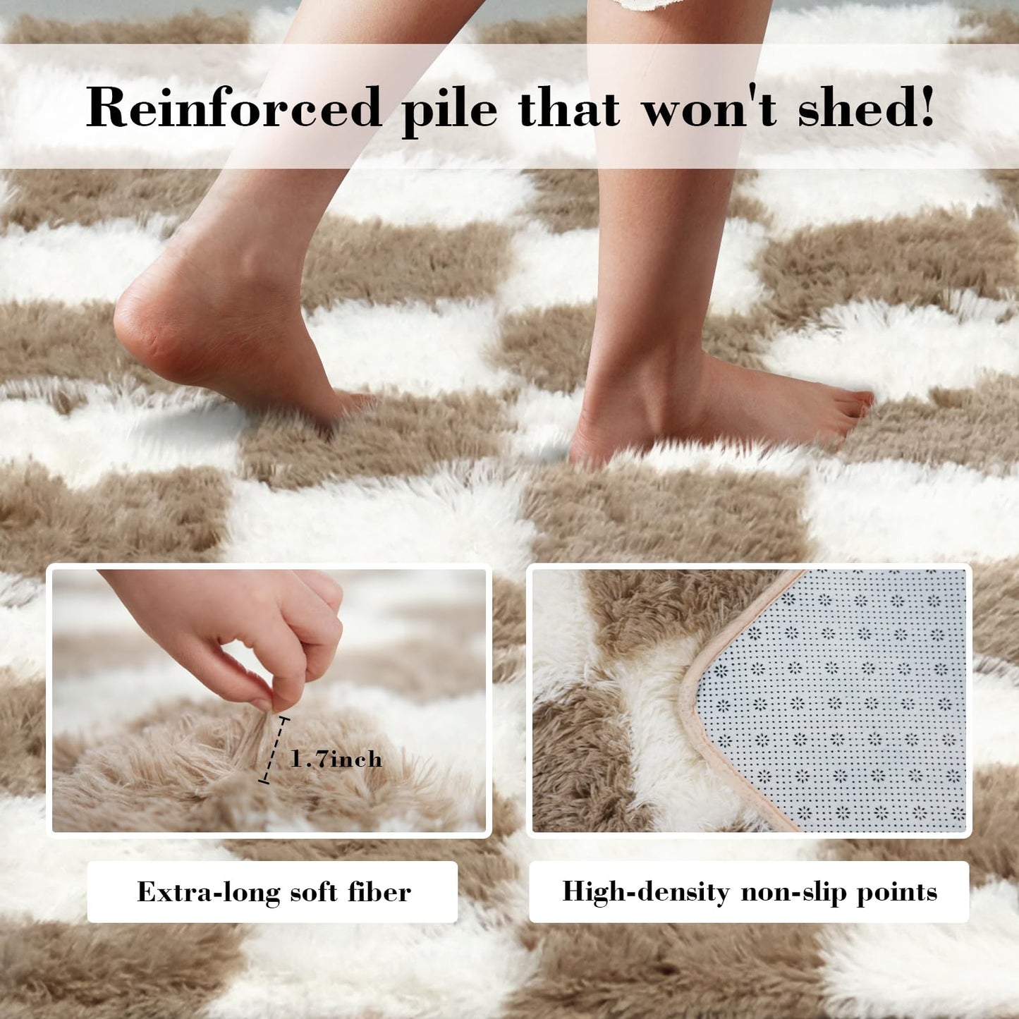 Checkered Rug for Bedroom, 2x4 Beige and White Area Rugs, Classic Checkered Carpets Shag Area Rug, Bedside Rugs for Living Room Bedroom Room Home Decor