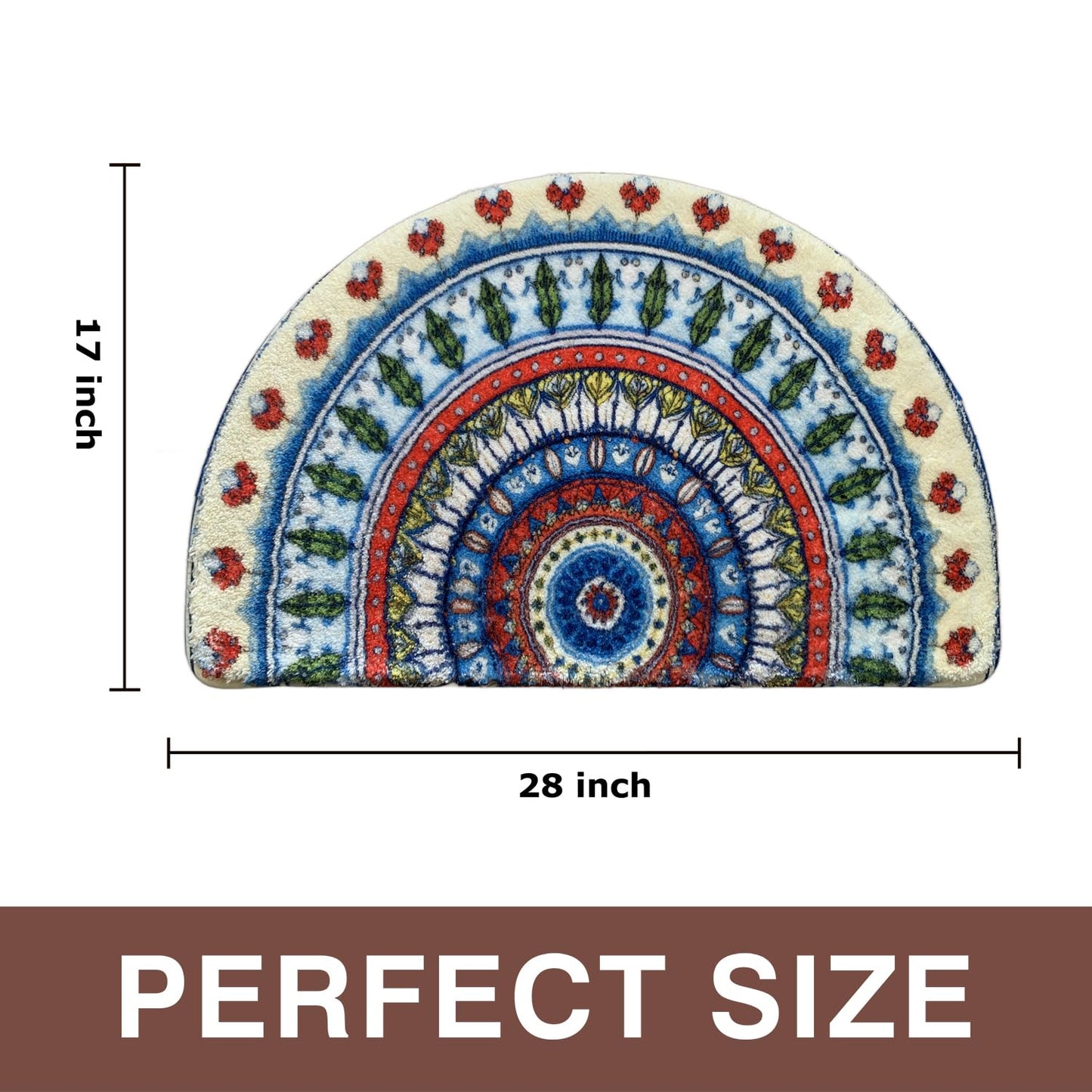 Mandala Half Round Mat Boho Semi Circle Rug Doormat Floral Bathmat Non-Slip Bathroom Rugs Floor Door Mats Half Moon Area Rug Bohemian Decor Semicircle Carpet (Blue)