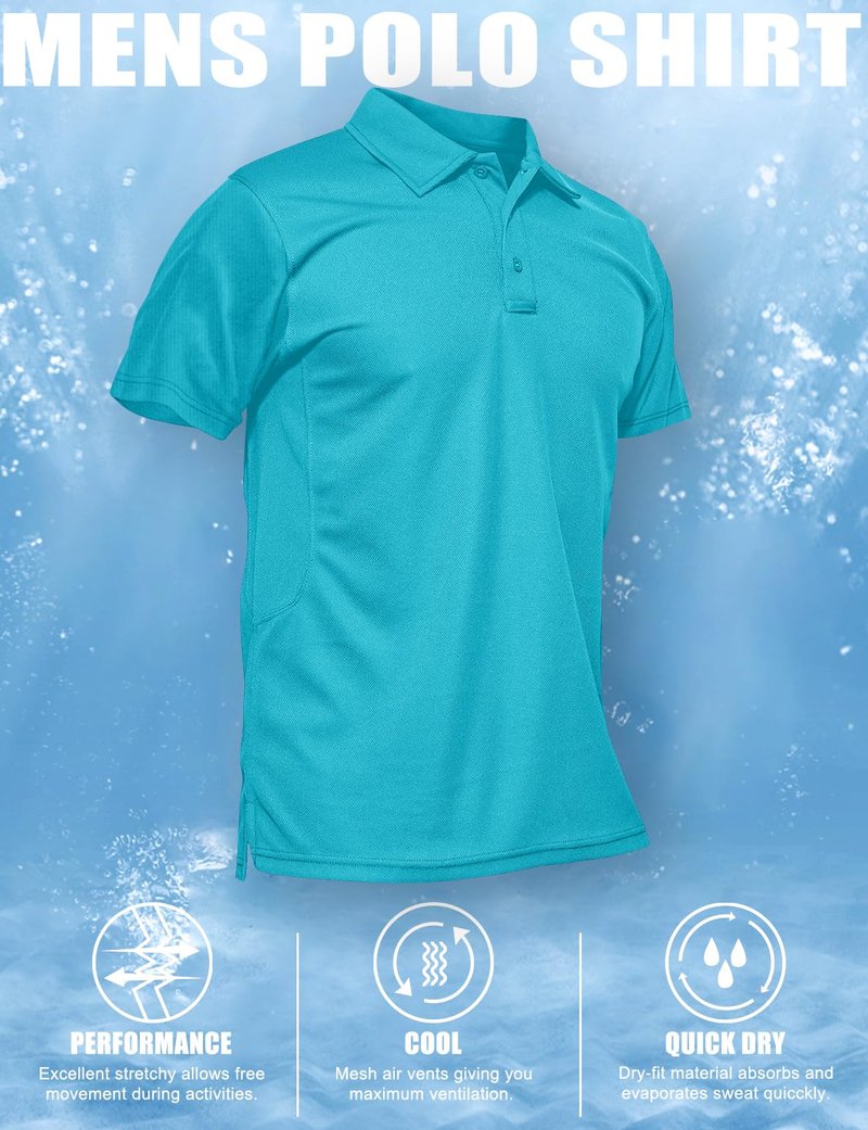 MAGCOMSEN Mens Polo Shirts Golf Shirts Polyester Quick Dry Light Work Shirts Golf Polo Shirts Ice Blue S