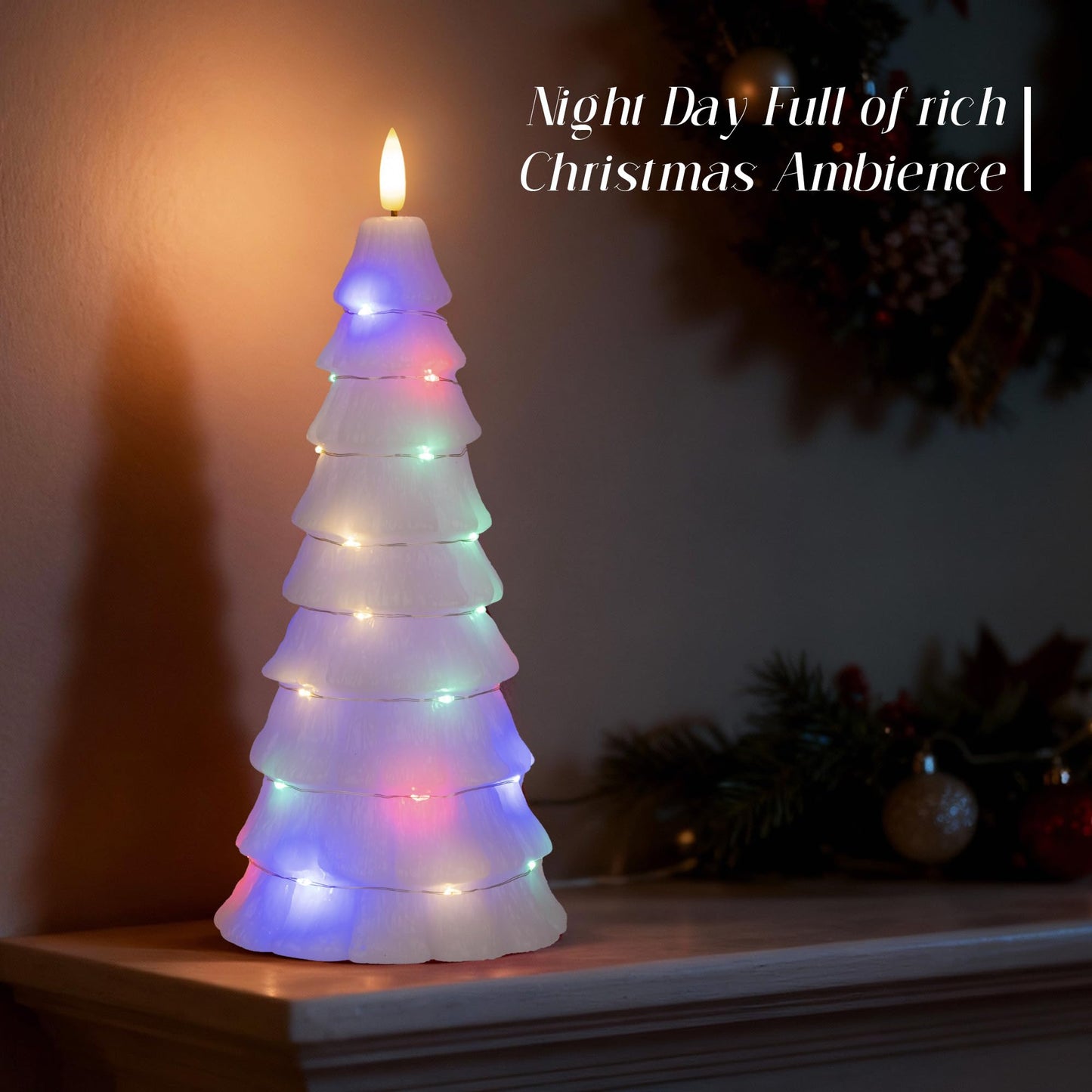 AFINETH Christmas Tree Candles with Remote, Christmas Flameless Candles with Embedded Star String Fairy Lights, Real Wax Battery Operated Candles, Xmas Flameless Candles for Mantel Decor