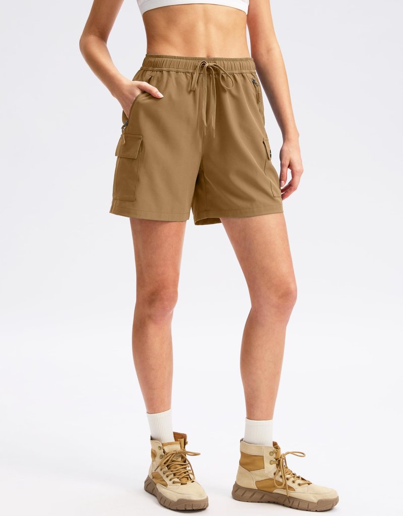 SANTINY Women's 5''/ 7''/9'' Hiking Cargo Shorts Quick Dry Lightweight Summer Shorts for Women Athletic Golf Zipper Pockets(Dark Khaki_XXL)