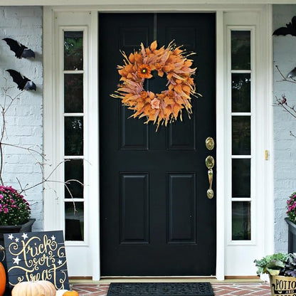 Fall Wreaths for Front Door 26 Inch, Front Door Wreath with Sunflowers Roses and Realistic Full Leaves, Outdoor Wreaths for Front Door Porch Farmhouse Home Harvest Thanksgiving Decor