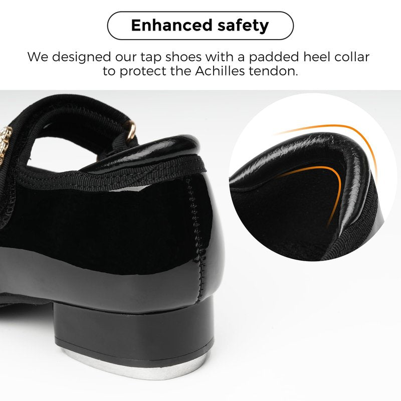 Stelle Girls Tap Shoes Boys Buckle PU Leather Dance Shoes(Toddler/Little Kid/Big Kid) (SD08-Black,9MT)