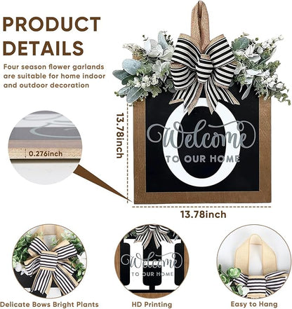 Ultra Large 14'' Last Name All Year Round Front Door Wreath with 26 Initial Letter Welcome Sign All Seasons Eucalyptus Garland and Bow Wreaths for Front Door Porch Farmhouse Decoration (O)