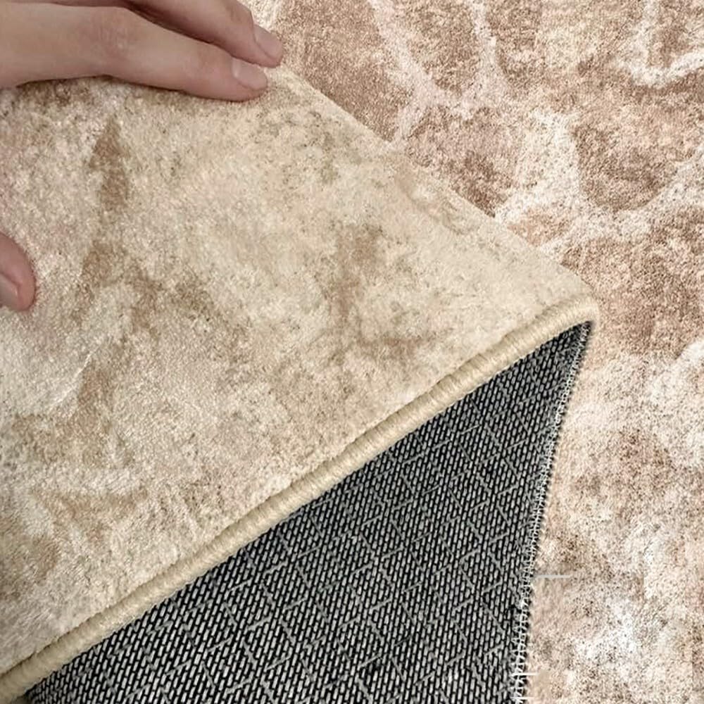 Odd Shaped Brown Beige Vintage Abstract 4x6 Area Rugs for Living Room Farmhouse Nursery Office Asymmetrical Rug Under Dining Room Coffee Table Bedroom Entryway Waterproof Faux Wool Carpets