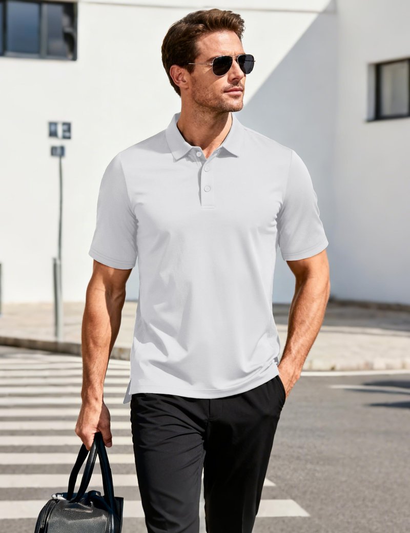 MAGCOMSEN White Polo Shirts for Men Short Sleeve Performance Moisture Wicking Golf Polos Athletic Work Casual Plain Collared Shirt