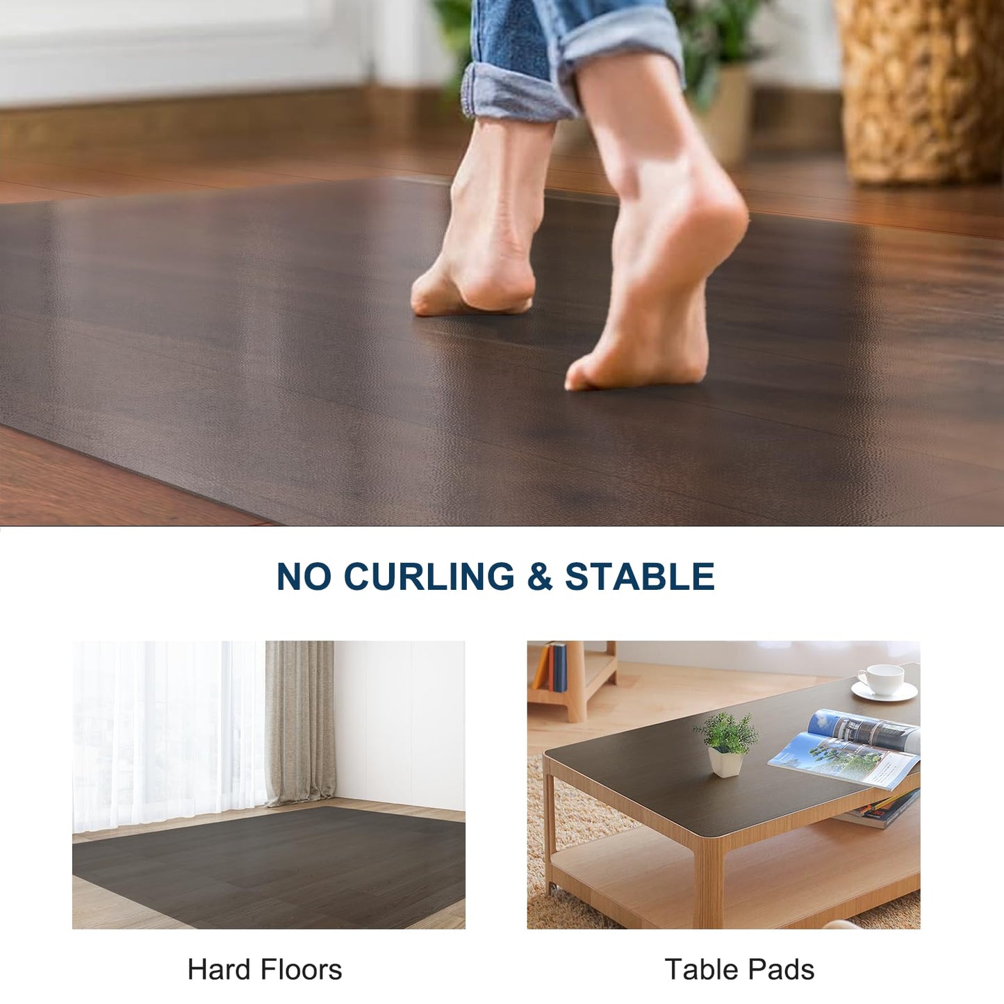 Floor Mats for Home, 5'×7' Translucent Black Vinyl Area Rug for Under Dining Table, Waterproof Non-Slip Hard Floor Living Room Rug, PVC Rolling Chair Protector for Workspace, High Traffic Areas