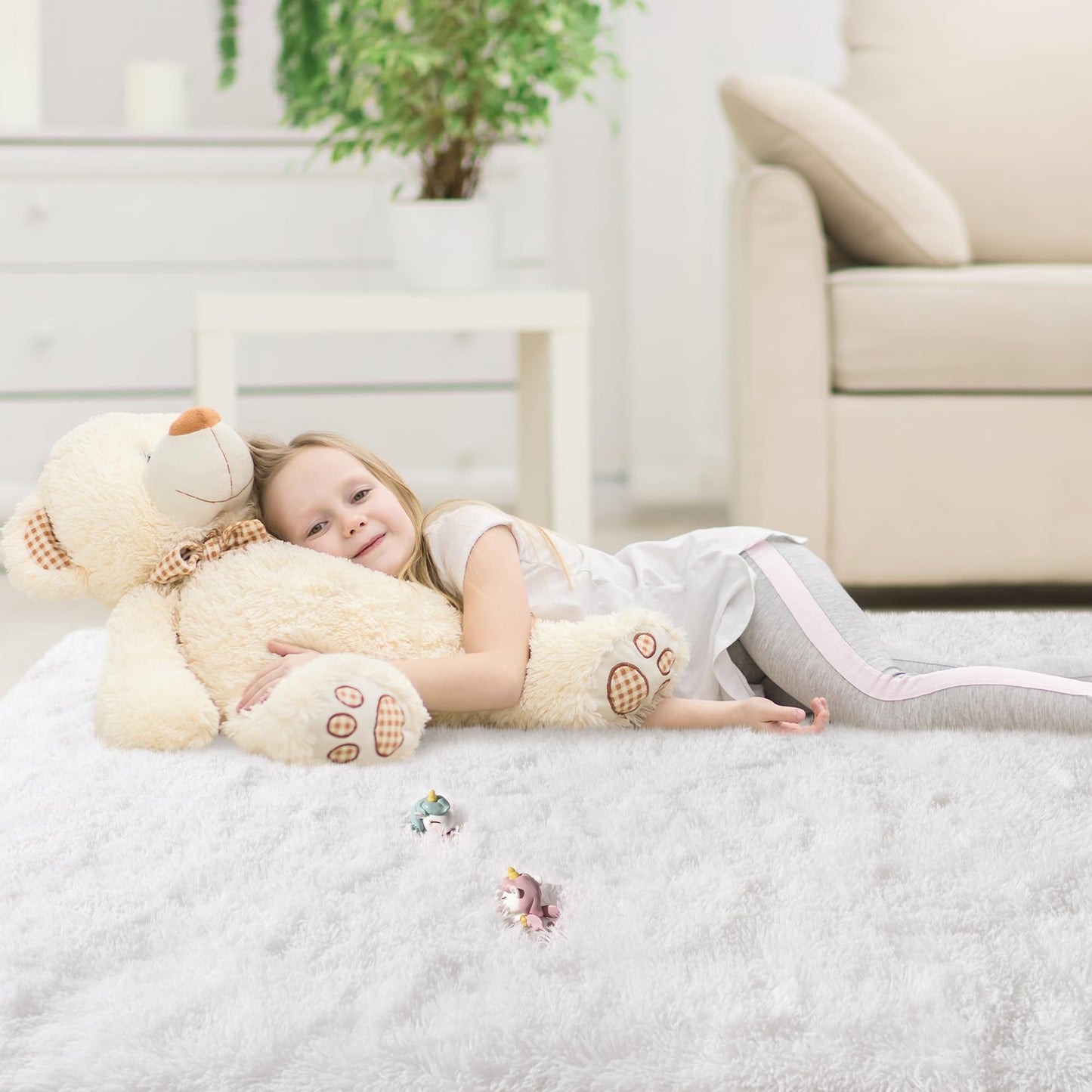 AAFKK 4x6 Area Rug for Bedroom, White Rugs for Living Room Nursery Kids Room Dorm Home Decor Aesthetic, Fluffy Shaggy Rug with 4 Anti-Slip Carpet Tapes